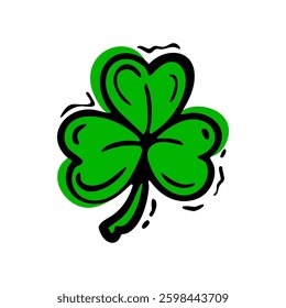 Green Shamrock. Hand drawn doodle of Symbol of St. Patrick's Day. Vector illustration.