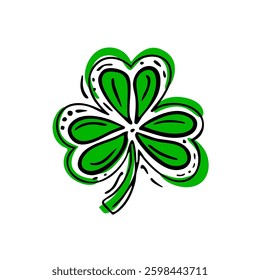 Green Shamrock. Hand drawn doodle of Symbol of St. Patrick's Day. Vector illustration.