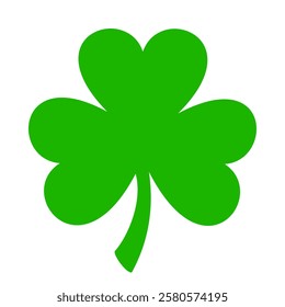 Green shamrock leaf (clover leaf) isolated on a white background. St. Patrick’s day shamrock. Symbol of Ireland. Vector illustration. Hand-drawn illustration, not AI