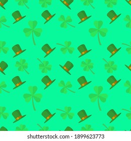 Green Shamrock leaves and bowler hat Seamless Pattern for backgrounds, templates, wallpapers, banners, cover books or other purposes