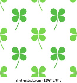Green shamrock leaves seamless pattern. Vector illustration,