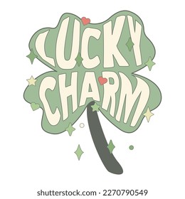 Green Shamrock Lucky Charm St. Patricks Day Vintage Typography Groovy Design can be printed on a T-Shirt, mugs, notebooks, clothing, apparel, accessories, Canvas, and so on.