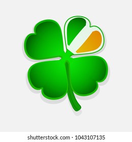 Green Shamrock with One of the Petal Coloured whit Irish Flag Colours Over Withe Background