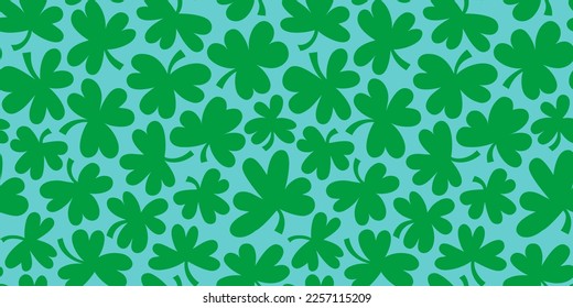 Green shamrock seamless pattern illustration. Natural clover leaf plant background print. St. Patrick's day holiday backdrop texture, irish culture wallpaper design.	