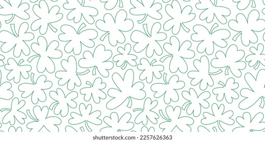 Green shamrock seamless pattern illustration. Natural clover leaf plant background print. St. Patrick's day holiday backdrop texture, irish culture wallpaper design.	
