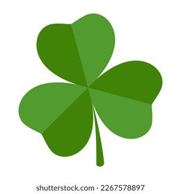 Green shamrock. Single clover on a white background. A symbol of Ireland