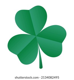 Green shamrock. Single emerald clover on a white background isolated. A symbol of Ireland. Decorative element for St. Patrick's Day design. Vector illustration