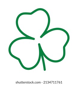 Green shamrock. Single emerald clover on a white background isolated. A symbol of Ireland. Decorative element for St. Patrick's Day design