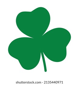 Green shamrock. Single emerald clover on a white background. A symbol of Ireland. Decorative element for St. Patrick's Day design