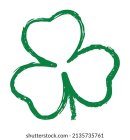 Green shamrock. Single emerald clover on a white background isolated. A symbol of Ireland. Hand drawn vector element for St. Patrick's Day design