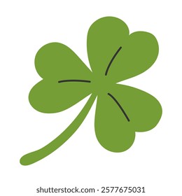 A green shamrock, a traditional symbol of St. Patrick's Day and good luck. Vector illustration isolated on white.