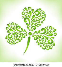 Green shamrock. Vector floral decoration made from swirl shapes. Greeting, invitation card. Simple decorative illustration for print, web.