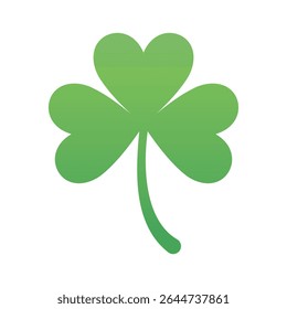 Green shamrock vector with heart shaped leaves. A symbol of Irish culture, luck, and St. Patrick's Day. Ideal for holiday designs, decorations, greeting cards, and seasonal illustrations.