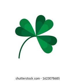 Green shamrock vector illustration on white background.  St Patrick day symbol, leprechaun leaf sign. Shamrock clover isolated, flat decorative element.