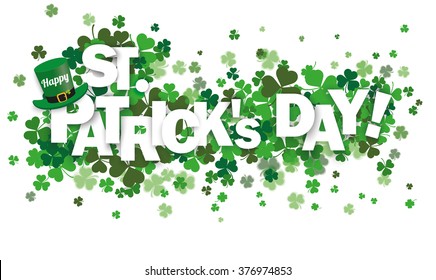 Green shamrocks on the white with text Happy St. Patrick's Day. Eps 10 vector file.