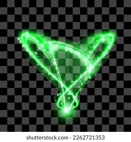 Green shape glitter particles, shine confetti and glowing lights effect. Vector magic fireflies, fairytale bugs sparkle on night transparent background