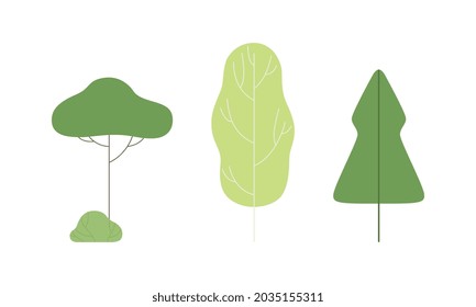 Green Shaped Tree as Nature and Environment Element Vector Set