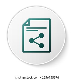 Green Share file icon isolated on white background. File sharing. File transfer sign. White circle button. Vector Illustration