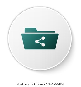 Green Share folder icon isolated on white background. Folder sharing. Folder transfer sign. White circle button. Vector Illustration