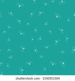 Green Shark fin in ocean wave icon isolated seamless pattern on green background.  Vector Illustration