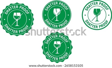 Green shatter proof glass warning labels vector