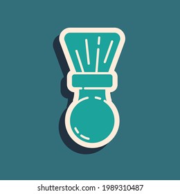 Green Shaving brush icon isolated on green background. Barbershop symbol. Long shadow style. Vector Illustration