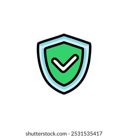 Green sheild icon flat illustration design