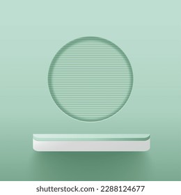 Green shelf for product display presentation with green circle background. Shelves to show product suitable for advertising