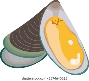 Green Shell Mussel Seafood Illustration Isolated on White Background