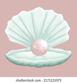 Green shell with pink pearl vector art