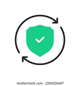 green shield with arrow like strong confidence icon. flat style trend modern simple guarantee logotype graphic design web element isolated on white. concept of good cyber protect or secure badge