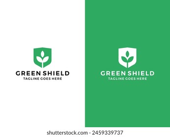 Green shield with beauty nature logo icon template