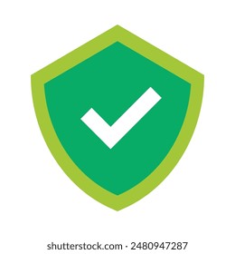 Green shield with check mark flat design