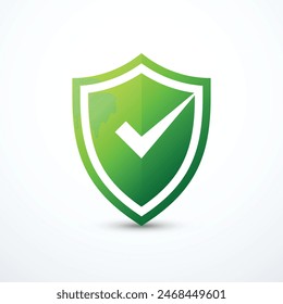 Green shield check mark icon. Vector illustration