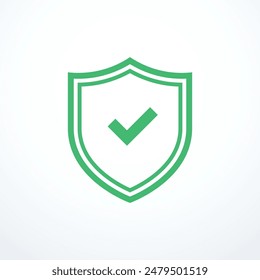 Green shield check mark icon. Vector illustration