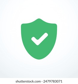 Green shield check mark icon. Vector illustration