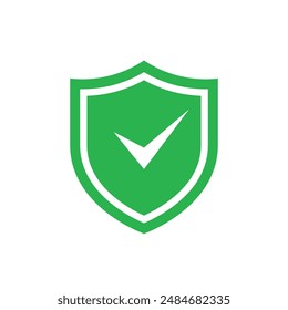 Green shield check mark icon. Vector illustration