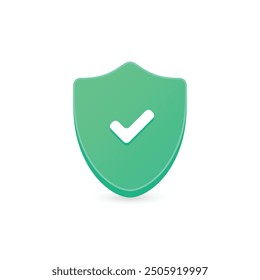 Green shield check mark icon. Vector illustration