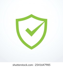 Green shield check mark icon. Vector illustration
