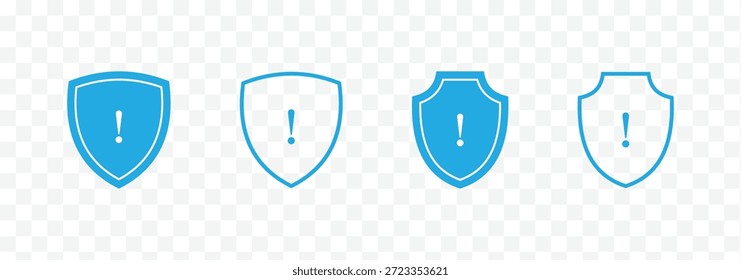 Escudo verde con marca de verificación Escudo amarillo con signo de exclamación Escudo rojo con cruz blanca. Escudo con iconos de signos de exclamación. Conjunto de iconos de seguridad de iconos de prevención de varios estilos de colección eps10