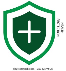 Green shield emblem featuring a white cross in the center, symbolizing protection or health care. 