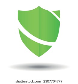 Green shield with gradient and shadow. Vector illustration on white background