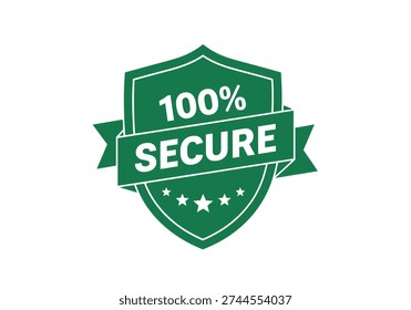 Green shield icon with 100% secure text on for security and safety concepts