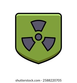 Green Shield Icon with Black Radiation Hazard Symbol, Representing Safety, Protection, and Nuclear Warning