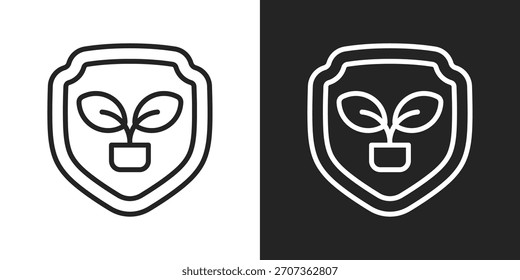 Grünes Schild-Symbol in schwarz-weißem Umrissformat