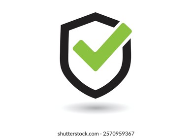 Green shield icon with checkmark assurance and security. Tick shield security vector icon.