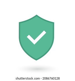 Green shield icon with checkmark. Confirmation of protection. Security shield protected icon. Vector