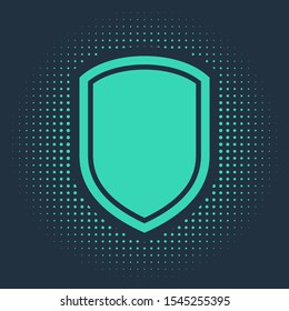 Green Shield icon isolated on blue background. Guard sign. Abstract circle random dots. Vector Illustration