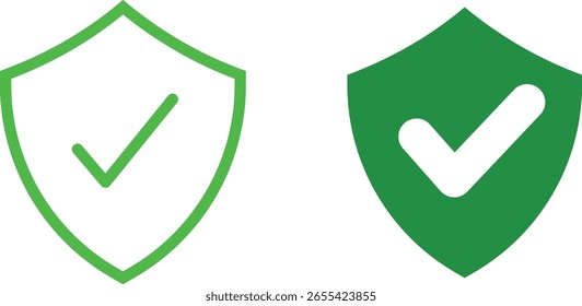 Iconos de escudo verde Marca de verificación de seguridad aprobada Línea blanca de seguridad Elemento de Diseño gráfico de arte