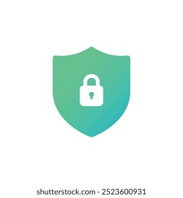 Green shield lock icon. Vector illustration